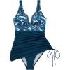 imageSUUKSESS Women Mesh One Piece Swim Dress Swimsuit Tummy Control Bathing Suit109 Blue Floral