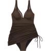 imageSUUKSESS Women Mesh One Piece Swim Dress Swimsuit Tummy Control Bathing Suit109 Dark Brown