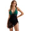 imageSUUKSESS Women Mesh One Piece Swim Dress Swimsuit Tummy Control Bathing Suit109 Green Black