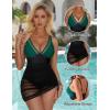 imageSUUKSESS Women Mesh One Piece Swim Dress Swimsuit Tummy Control Bathing Suit109 Green Black