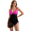 imageSUUKSESS Women Mesh One Piece Swim Dress Swimsuit Tummy Control Bathing Suit109 Hot Pink Black