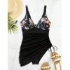 imageSUUKSESS Women Mesh One Piece Swim Dress Swimsuit Tummy Control Bathing Suit109 Tropical Yellow Floral Black