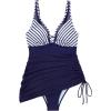 imageSUUKSESS Women Mesh One Piece Swim Dress Swimsuit Tummy Control Bathing Suit109 White Blue Striped