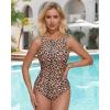 imageSUUKSESS Women One Piece Ruched Swimsuit Tummy Control Backless Bathing Suit097leopard