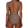imageSUUKSESS Women One Piece Ruched Swimsuit Tummy Control Backless Bathing Suit097leopard