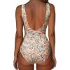 imageSUUKSESS Women One Piece Ruched Swimsuit Tummy Control Backless Bathing Suit097us Yellow Floral