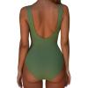 imageSUUKSESS Women One Piece Ruched Swimsuit Tummy Control Backless Bathing SuitArmy Green