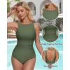 imageSUUKSESS Women One Piece Ruched Swimsuit Tummy Control Backless Bathing SuitArmy Green