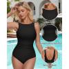 imageSUUKSESS Women One Piece Ruched Swimsuit Tummy Control Backless Bathing SuitBlack