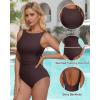 imageSUUKSESS Women One Piece Ruched Swimsuit Tummy Control Backless Bathing SuitDark Brown
