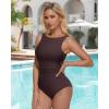imageSUUKSESS Women One Piece Ruched Swimsuit Tummy Control Backless Bathing SuitDark Brown