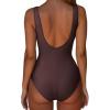 imageSUUKSESS Women One Piece Ruched Swimsuit Tummy Control Backless Bathing SuitDark Brown