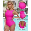 imageSUUKSESS Women One Piece Ruched Swimsuit Tummy Control Backless Bathing SuitHot Pink