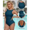 imageSUUKSESS Women One Piece Ruched Swimsuit Tummy Control Backless Bathing SuitPeacock Blue