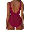 imageSUUKSESS Women One Piece Ruched Swimsuit Tummy Control Backless Bathing SuitWine Red