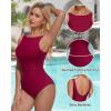 imageSUUKSESS Women One Piece Ruched Swimsuit Tummy Control Backless Bathing SuitWine Red