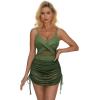 imageSUUKSESS Women One Piece Swim Dress Tummy Control Swimsuit Mesh Bathing Suit115 Green