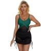 imageSUUKSESS Women One Piece Swim Dress Tummy Control Swimsuit Mesh Bathing Suit115 Green Black
