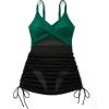 imageSUUKSESS Women One Piece Swim Dress Tummy Control Swimsuit Mesh Bathing Suit115 Green Black