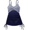 imageSUUKSESS Women One Piece Swim Dress Tummy Control Swimsuit Mesh Bathing Suit115 White Blue Striped