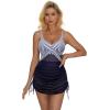 imageSUUKSESS Women One Piece Swim Dress Tummy Control Swimsuit Mesh Bathing Suit115 White Blue Striped