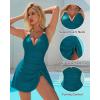 imageSUUKSESS Women One Piece Swim Dress Tummy Control Swimsuit Tie Knot Bathing SuitBlue Green