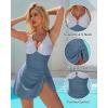 imageSUUKSESS Women One Piece Swim Dress Tummy Control Swimsuit Tie Knot Bathing SuitGray Blue Striped