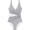 imageSUUKSESS Women Sexy Mesh Tummy Control One Piece Swimsuit Push Up Bathing Suit119 White Black Striped
