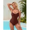 imageSUUKSESS Womens Tummy Control One Piece Swimsuit Sexy Crisscross Back Bathing SuitCoffee Brown