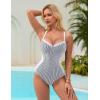 imageSUUKSESS Womens Tummy Control One Piece Swimsuit Sexy Crisscross Back Bathing SuitWhite Black Striped