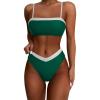 imageSUUKSESS Women Bandeau High Waited 2 Piece Bikini Set Cheeky High Cut Swimsuit104 Green White