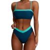 imageSUUKSESS Women Bandeau High Waited 2 Piece Bikini Set Cheeky High Cut Swimsuit104 Peacock Blue Green
