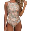 imageSUUKSESS Women One Piece Ruched Swimsuit Tummy Control Backless Bathing Suit097us Yellow Floral