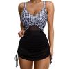 imageSUUKSESS Women One Piece Swim Dress Tummy Control Swimsuit Mesh Bathing Suit115 Black Gingham