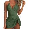 imageSUUKSESS Women One Piece Swim Dress Tummy Control Swimsuit Tie Knot Bathing SuitArmy Green