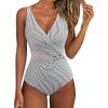 imageSUUKSESS Women Sexy Mesh Tummy Control One Piece Swimsuit Push Up Bathing Suit119 White Black Striped