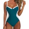imageSUUKSESS Womens Tummy Control One Piece Swimsuit Sexy Crisscross Back Bathing SuitBlue Green