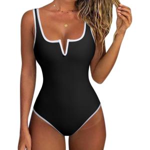 imageSUUKSESS Women Sexy Tummy Control One Piece Swimsuits High Cut Bathing Suit 2025Black