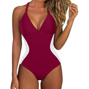imageSUUKSESS Women Slimming Tummy Control One Piece Swimsuit Sexy Bathing Suit136 Wine Red