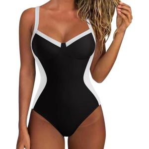 imageSUUKSESS Womens Tummy Control One Piece Swimsuit Sexy Crisscross Back Bathing SuitBlack
