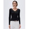 imageSUUKSESS Cloud Cashmere Women Basic Tops V Boat Neck Lace Long Sleeve ShirtBlack