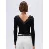 imageSUUKSESS Cloud Cashmere Women Basic Tops V Boat Neck Lace Long Sleeve ShirtBlack