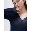 imageSUUKSESS Cloud Cashmere Women Basic Tops V Boat Neck Lace Long Sleeve ShirtNavy Blue