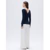 imageSUUKSESS Cloud Cashmere Women Basic Tops V Boat Neck Lace Long Sleeve ShirtNavy Blue