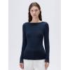 imageSUUKSESS Cloud Cashmere Women Basic Tops V Boat Neck Lace Long Sleeve ShirtNavy Blue
