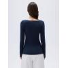 imageSUUKSESS Cloud Cashmere Women Basic Tops V Boat Neck Lace Long Sleeve ShirtNavy Blue