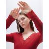 imageSUUKSESS Cloud Cashmere Women Basic Tops V Boat Neck Lace Long Sleeve ShirtRed