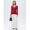imageSUUKSESS Cloud Cashmere Women Basic Tops V Boat Neck Lace Long Sleeve ShirtRed