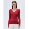 imageSUUKSESS Cloud Cashmere Women Basic Tops V Boat Neck Lace Long Sleeve ShirtRed