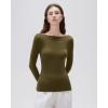 imageSUUKSESS Cloud Cashmere Women Boat Neck Fitted Long Sleeve Shirt Basic Knit TopsArmy Green
